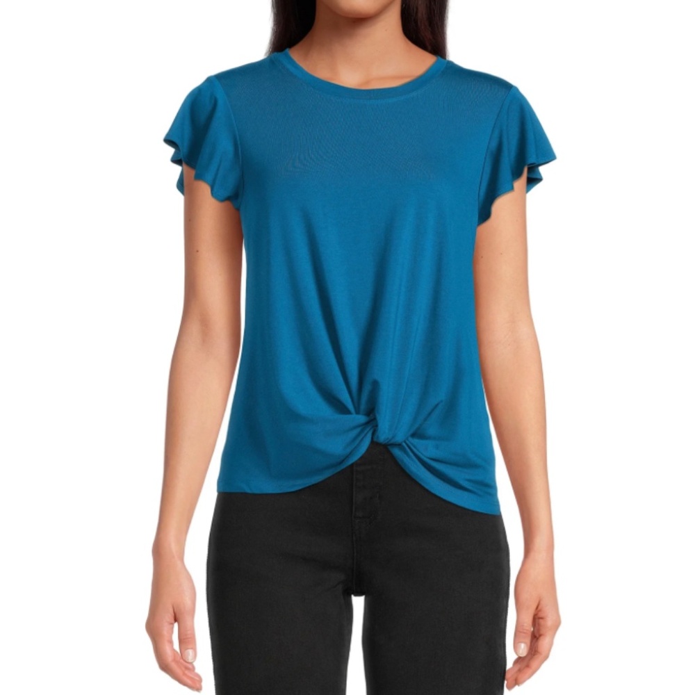 Women's Twist Top with Short Flutter Sleeves Time and Tru